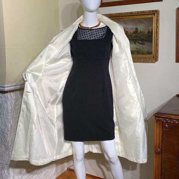 Nuage Ivory White Satin Classic Belted Trench Coat - Picture 10 of 13